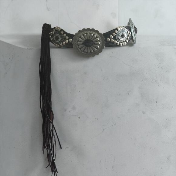 Genuine Suede Concho Belt with Fringe Tassel lAdjustable Wrap Tie Belt